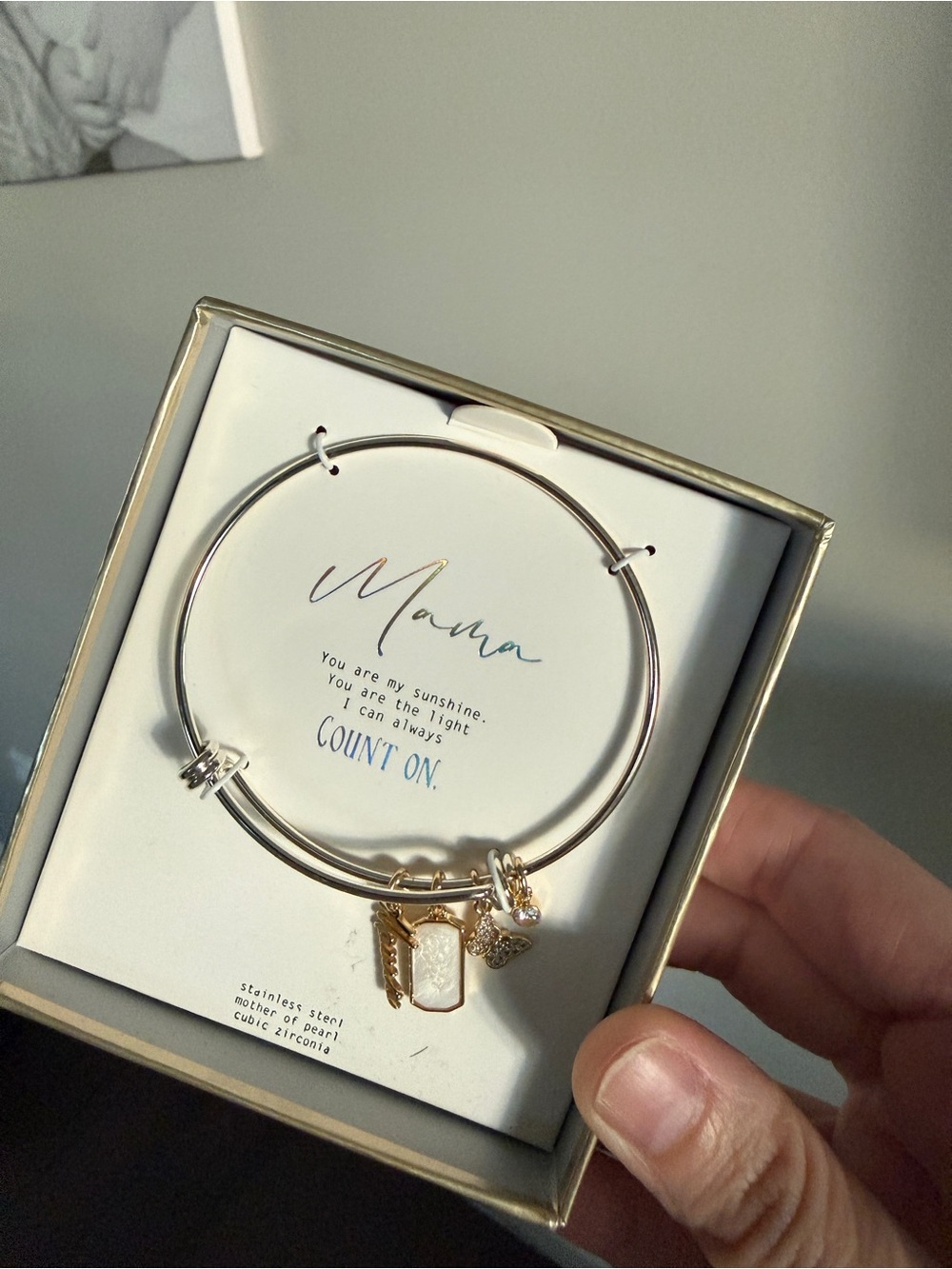 Mama Charm Bangle Bracelet New in Box Stainless Steel